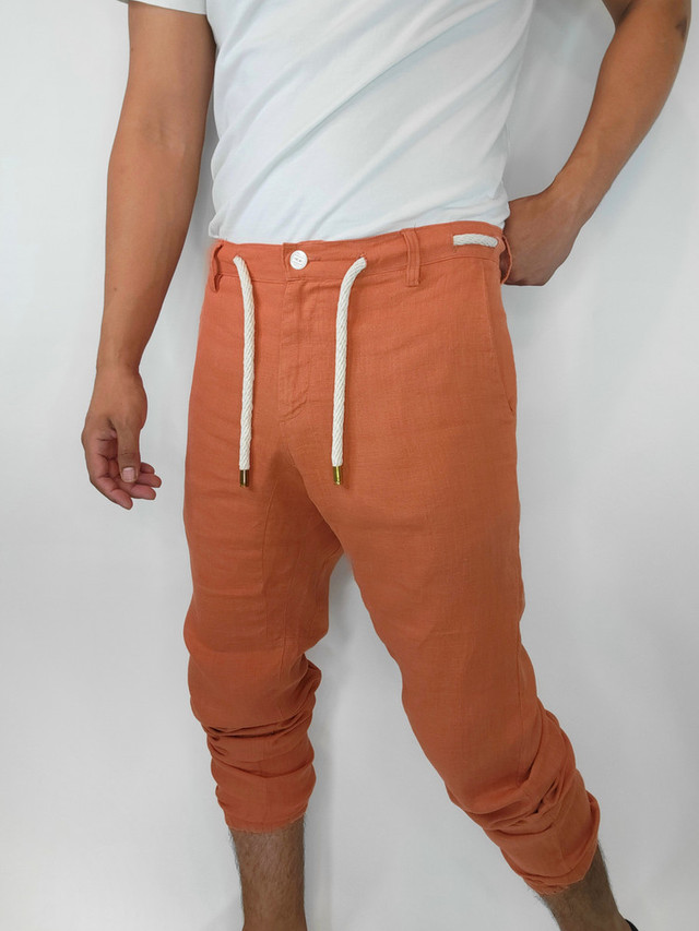 the linen jogger in tangerine Vktrblak Los Angeles made