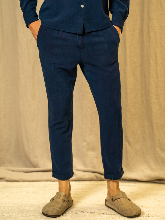 textured linen pant midnight navy vktrblak