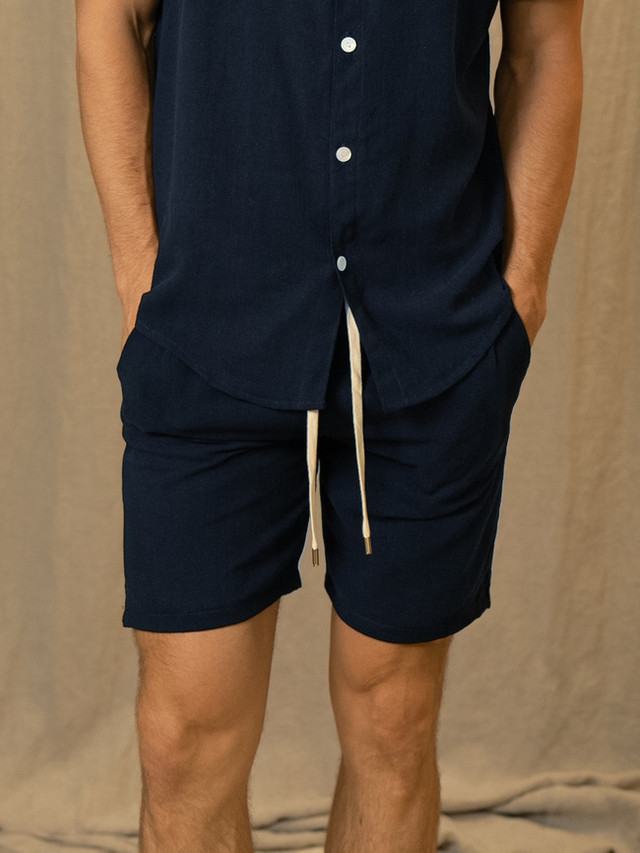 textured linen shorts midnight navy vktrblak.