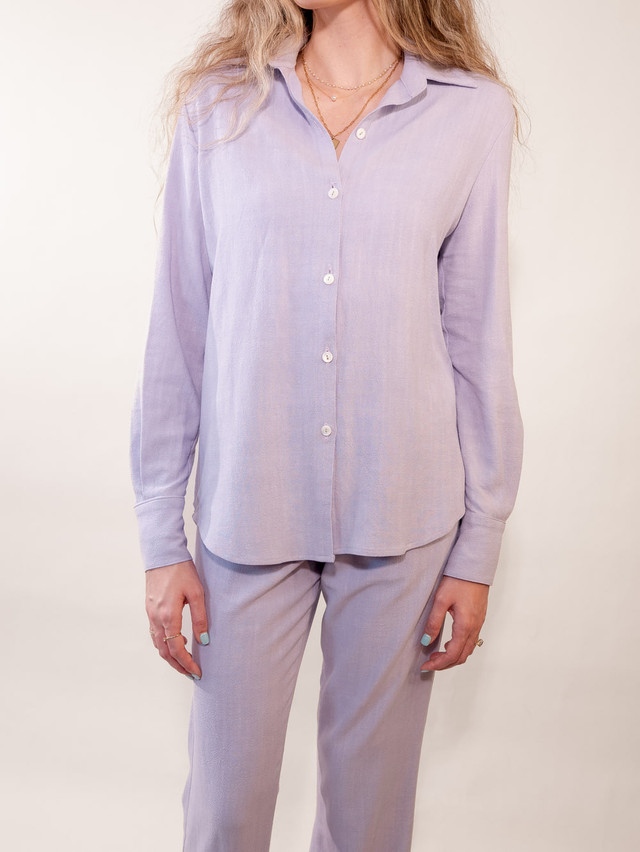 Arkhe the label womens drape linen button down lavender