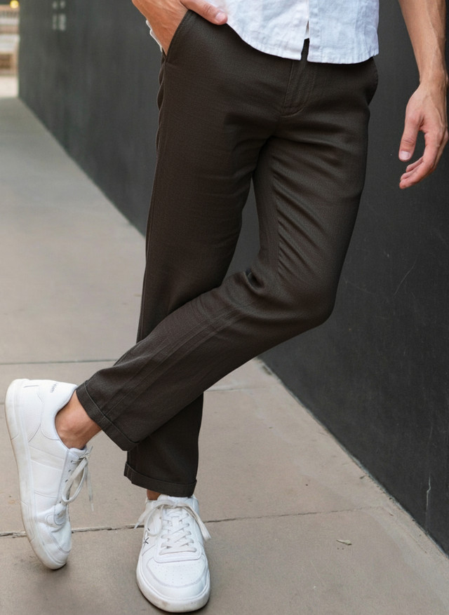 VKTRBLAK Los Angeles linen slacks in chocolate brown VKTRBLAK Los Angeles linen slacks in chocolate brown