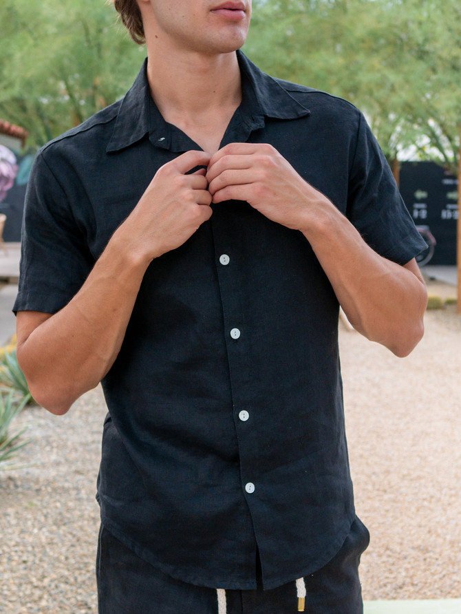 The Linen Button up in Black VKTRBLAK USA