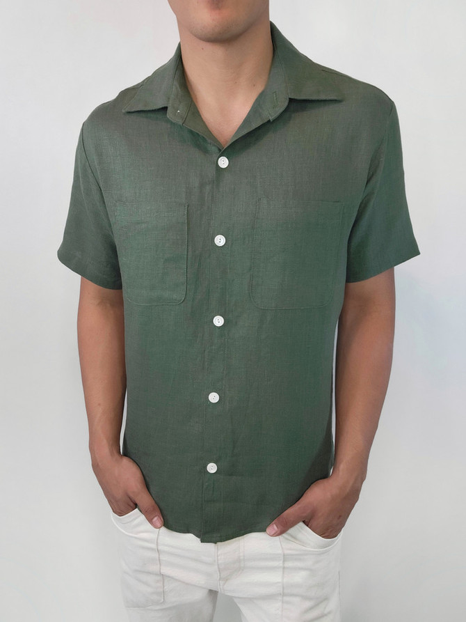 The Linen Button up VKTRBLAK Lotus Green made in LA