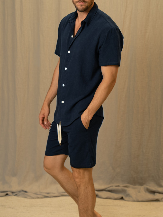 summer set in textured navy linen vktrblak. Los Angeles