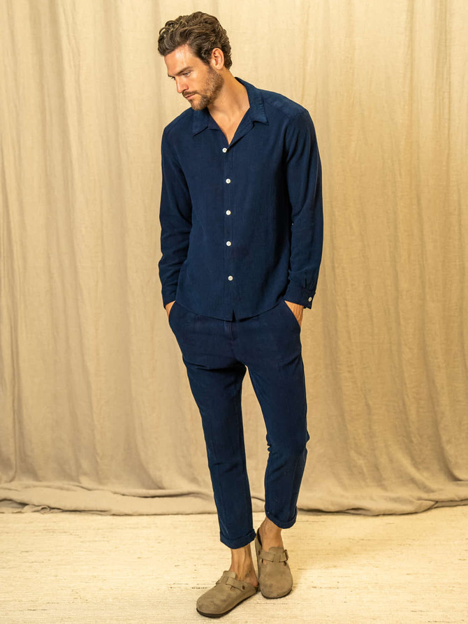 textured linen pant midnight navy vktrblak USA