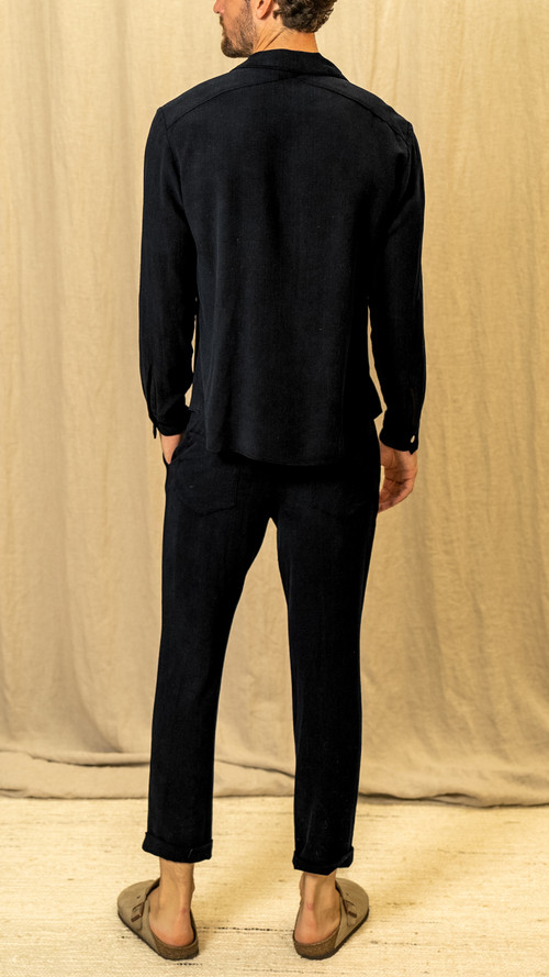 Textured Linen Slacks Black