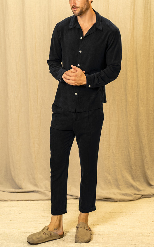 Textured Linen Slacks Black