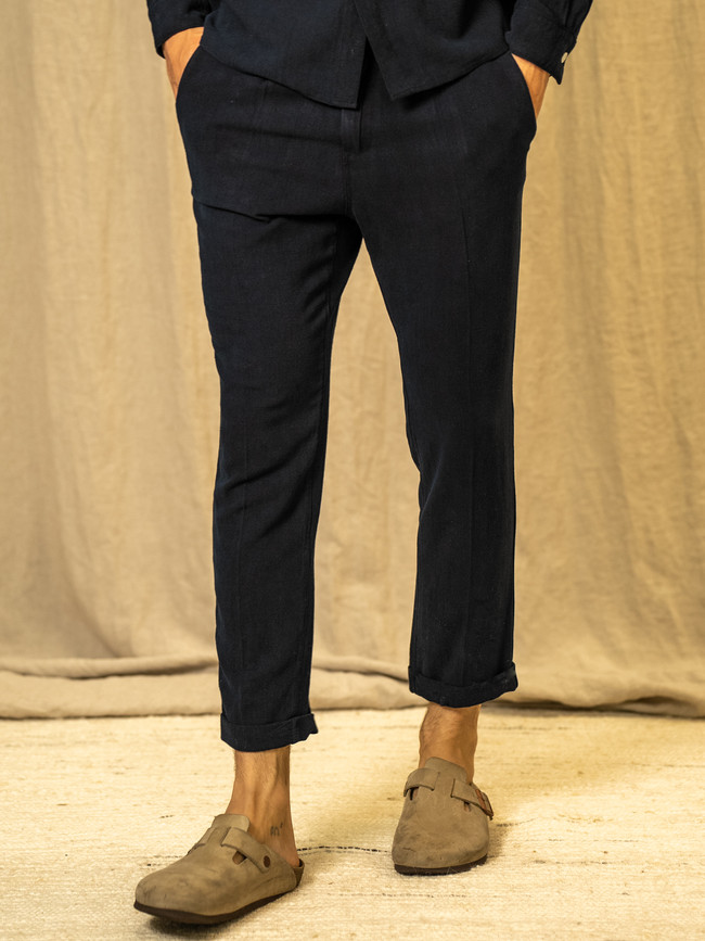 Textured Linen Slacks Black