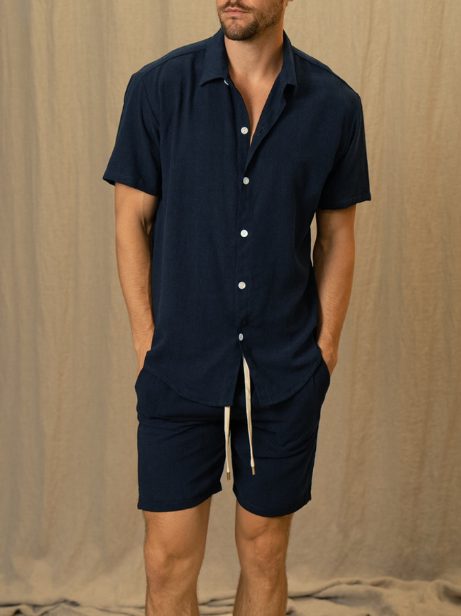 textured linen shorts midnight blue vktrblak.