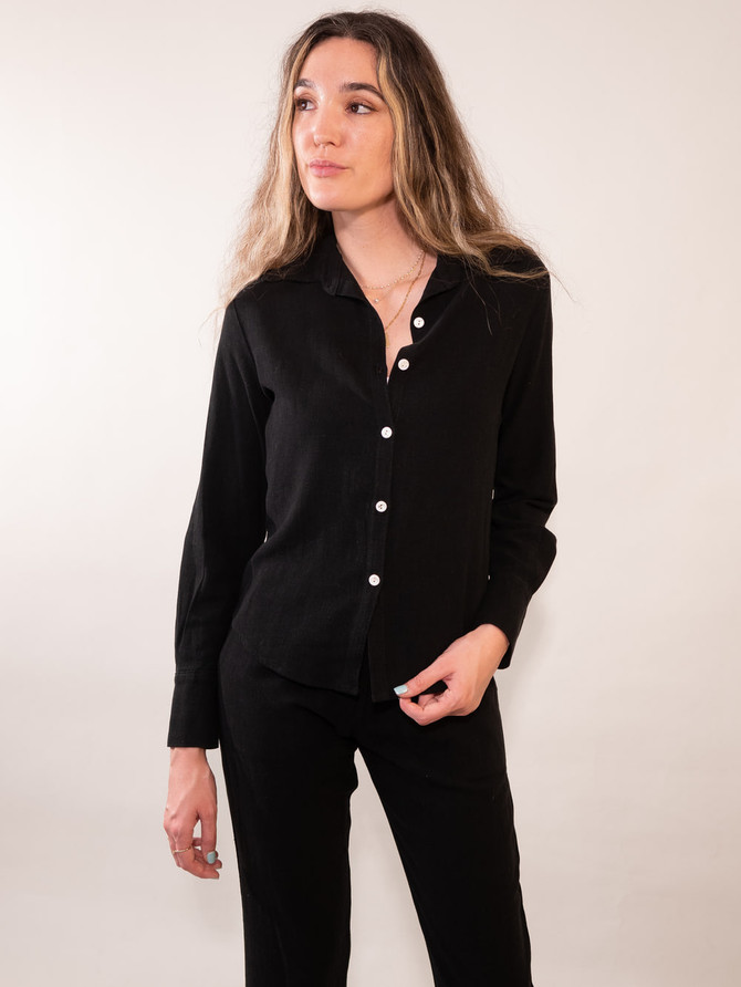 Arkhe the label womens button down in black blended linen