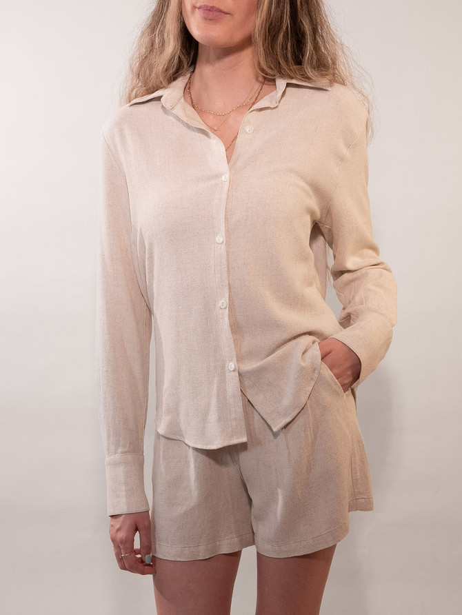 Arkhe the label ladies drape linen button down natural made in Los Angeles