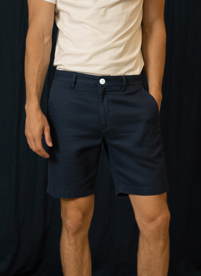 Linen board shorts in midnight navy blue VKTRBLAK Los Angeles
