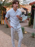 VKTRBLAK. Linen Button up in Cloud grey palm springs