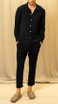 Textured black linen set for men by vktrblak.