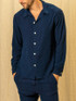 Textured linen Button up in midnight blue vktrblak