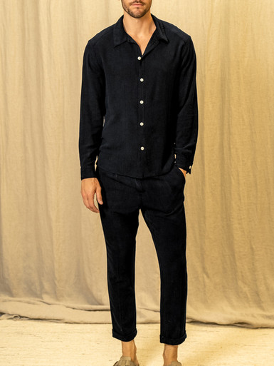 激安特価 textured_linen_set_black_3- トップス