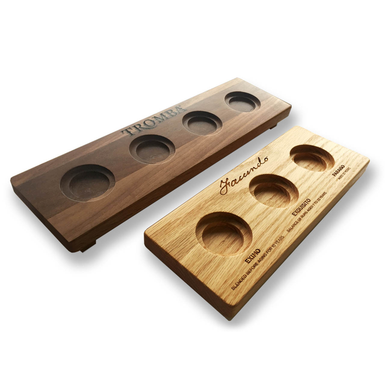 Solid Wood Flight Tray. Oak or Walnut. Holds three or four glasses.