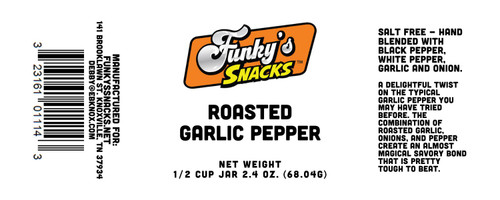 SALT FREE - Hand
blended with
black pepper,
white pepper,
garlic and onion.
A delightful twist
on the typical
garlic pepper you
may have tried
before. The
combination of
roasted garlic,
onions, and pepper
create an almost
magical savory bond
that is pretty
tough to beat.