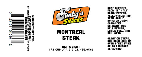 Hand blended
from sea salt,
black pepper,
yellow mustard
seed, garlic,
roasted onion,
coriander,
caraway, red
bell pepper,
lemon peel, and
dill weed.
Great on steak,
and also good on
oven baked fries
or as a burger
seasoning. Hand blended
from sea salt,
black pepper,
yellow mustard
seed, garlic,
roasted onion,
coriander,
caraway, red
bell pepper,
lemon peel, and
dill weed.
Great on steak,
and also good on
oven baked fries
or as a burger
seasoning.