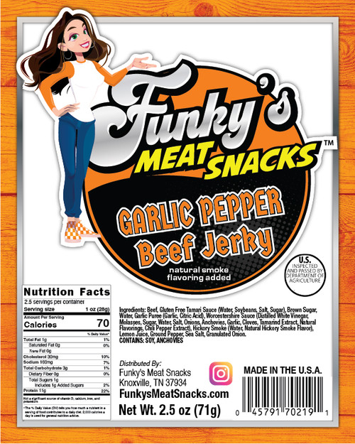 FUNKY'S GARLIC PEPPER BEEF JERKY FUNKY'S GARLIC PEPPER BEEF JERKY