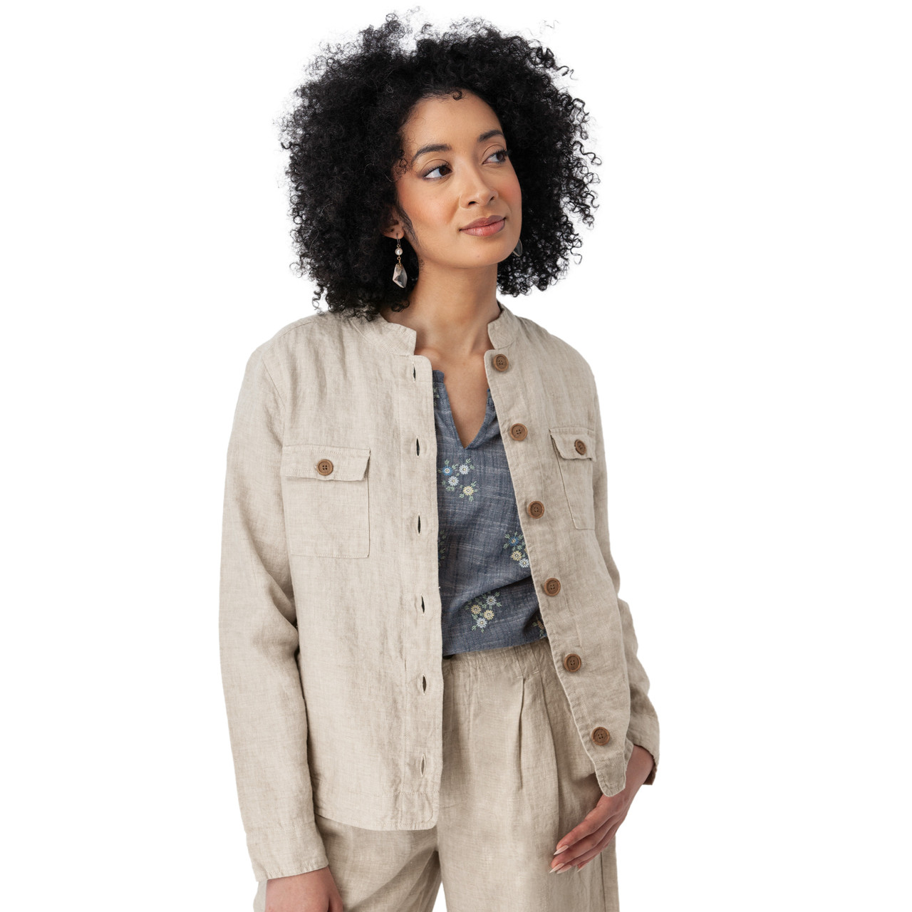Women's Leni Linen Mandarin Collar Jacket | Aventura