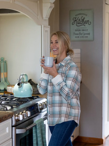 Woman wearing the Salina Organic Plaid Shirt