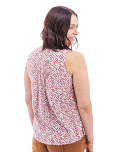 Portofino Split Neck Pintuck Tank Top studio back