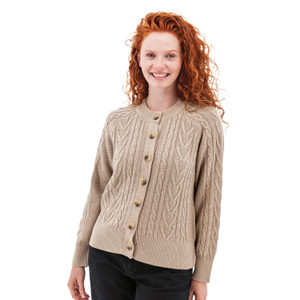 Cascade Cable Knit Raglan Cardigan studio alt 1