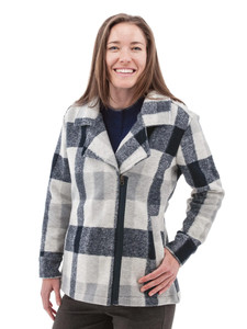 Aventura Clothing Woods Moto Fleece Jacket in Navy Plaid - Front View
