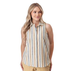 Aviva Full Button Striped Tank Top Ceramic Stripe