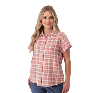 Jacey Spread Collar Top Rose Red Plaid