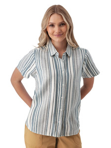 Jacey Spread Collar Top Blue Stripe alt 1