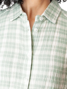 Jacey Spread Collar Top Jadeite Green Plaid detail