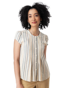 Pippin Pintuck Top Indigo Dobby Stripe