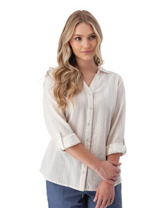 Plumas Y-Neck Shirt Ceramic Multi Color Stripe alt 1