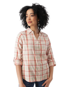 Plumas Y-Neck Shirt Pink Plaid