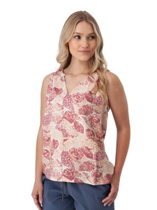 Kassie Split Neck Printed Tank Top Rose Red alt 1