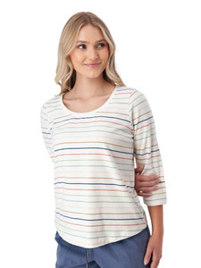 Magnolia 3/4 Sleeve Patterned Top Multi Color Stripe alt 1