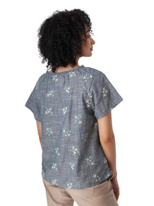Mariposa Floral Split Neck Blouse Gibraltar Sea Blue back