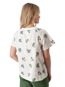 Mariposa Floral Split Neck Blouse White back