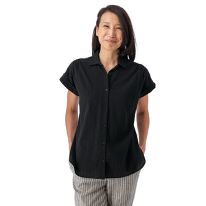 Beachcomber Button Front Solid Short Sleeve Black alt 1