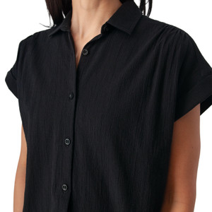 Beachcomber Button Front Solid Short Sleeve Black front detail