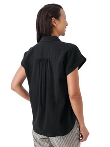 Beachcomber Button Front Solid Short Sleeve Black back