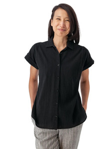 Beachcomber Button Front Solid Short Sleeve Black alt 1