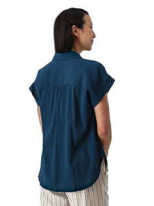 Beachcomber Button Front Solid Short Sleeve Gibraltar Sea Blue back