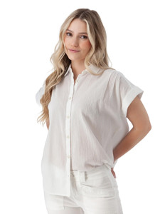 Beachcomber Button Front Solid Short Sleeve White alt 1