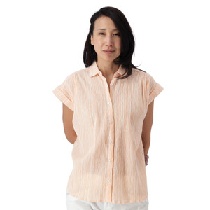 Beachcomber Patterned Button Front Short Sleeve Peach