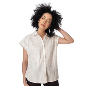 Beachcomber Patterned Button Front Short Sleeve Stone Gray