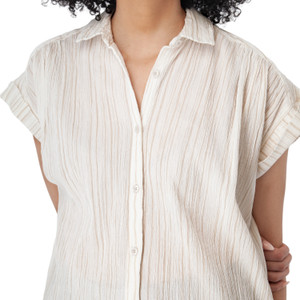Beachcomber Patterned Button Front Short Sleeve Stone Gray front detail
