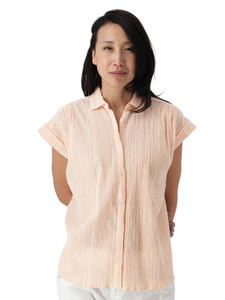 Beachcomber Patterned Button Front Short Sleeve Peach
